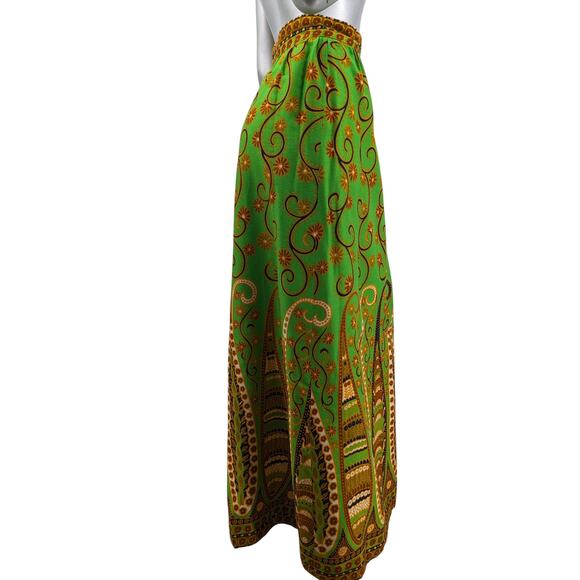 Psychedelic Ornate Lime Green Paisley ALEX COLMAN Vintage 1970's Mod Wrap Skirt - Picture 8 of 8